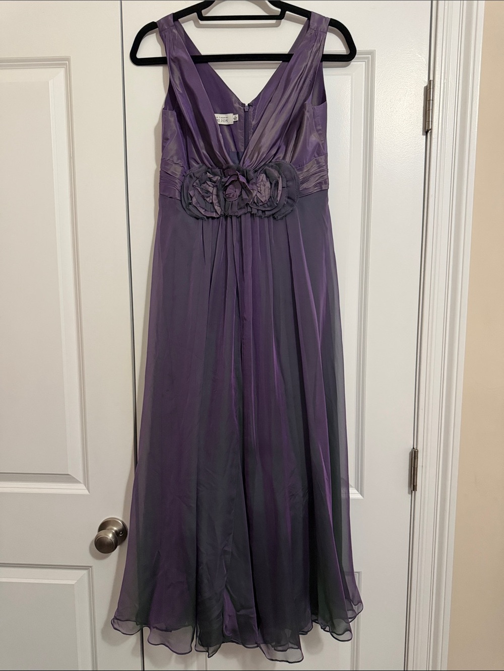 Teri Jon Purple Chiffon Floral Waistline Formal Dress